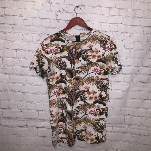 H&M White & Brown Bird Shirt size XS - Picture 2 of 9